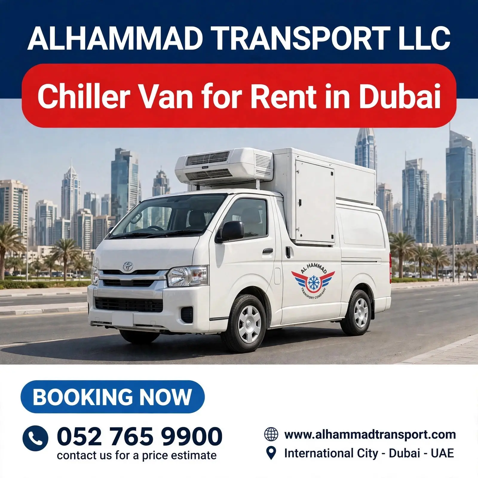 Alhammad Transport chiller van for rent in Dubai - booking 052 765 9900