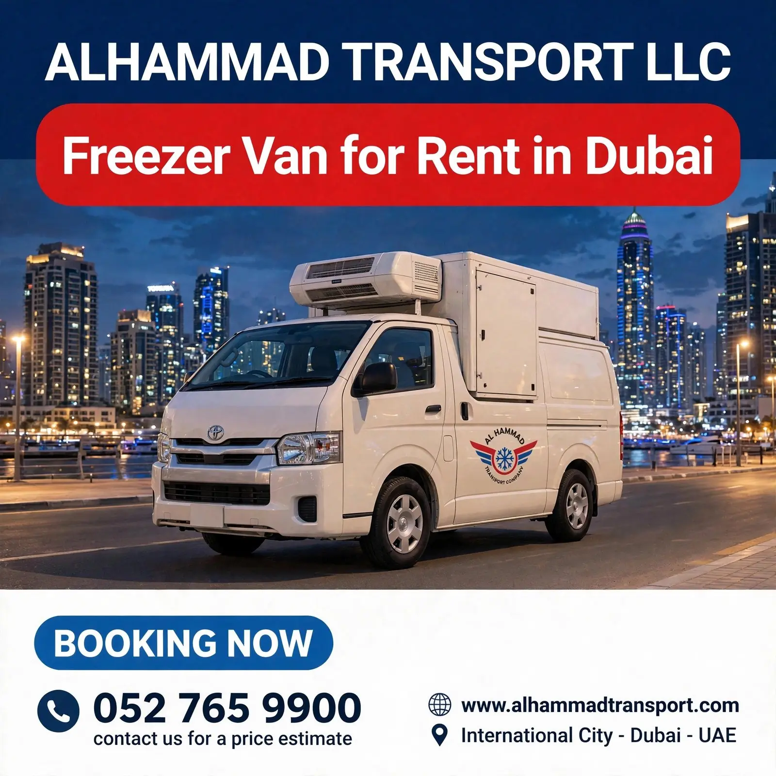 Alhammad Transport freezer van for rent in Dubai - booking 052 765 9900