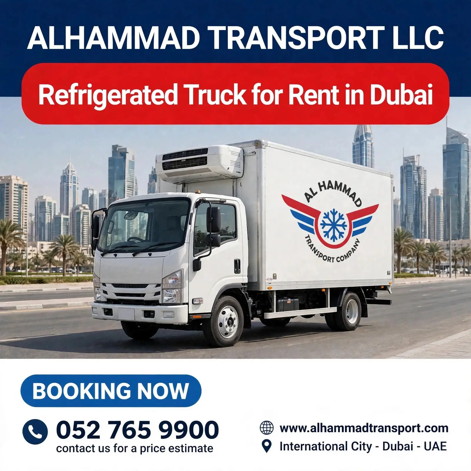 Alhammad Transport refrigerated truck for rent in Dubai - booking 052 765 9900