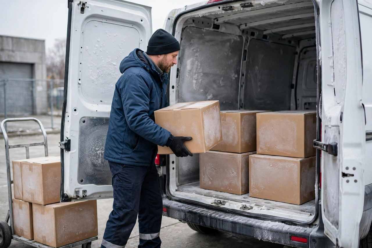 Frozen food transport Dubai - freezer van loading