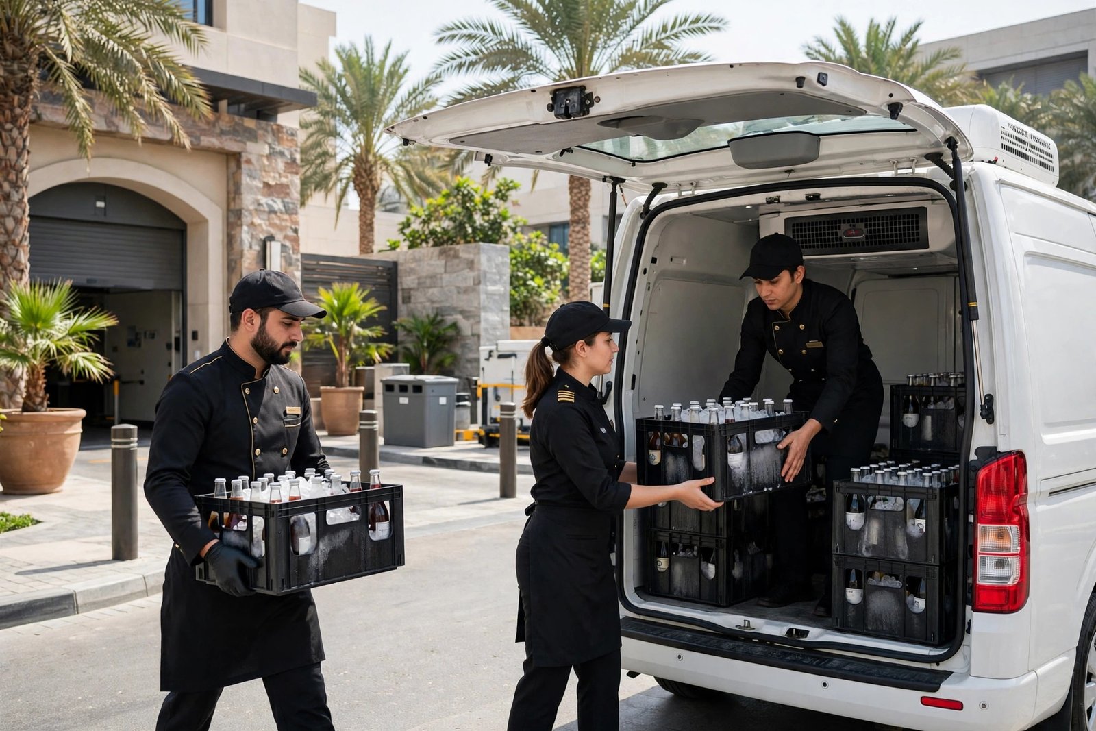 Chiller van parked at Dubai Marina ready for restaurant delivery